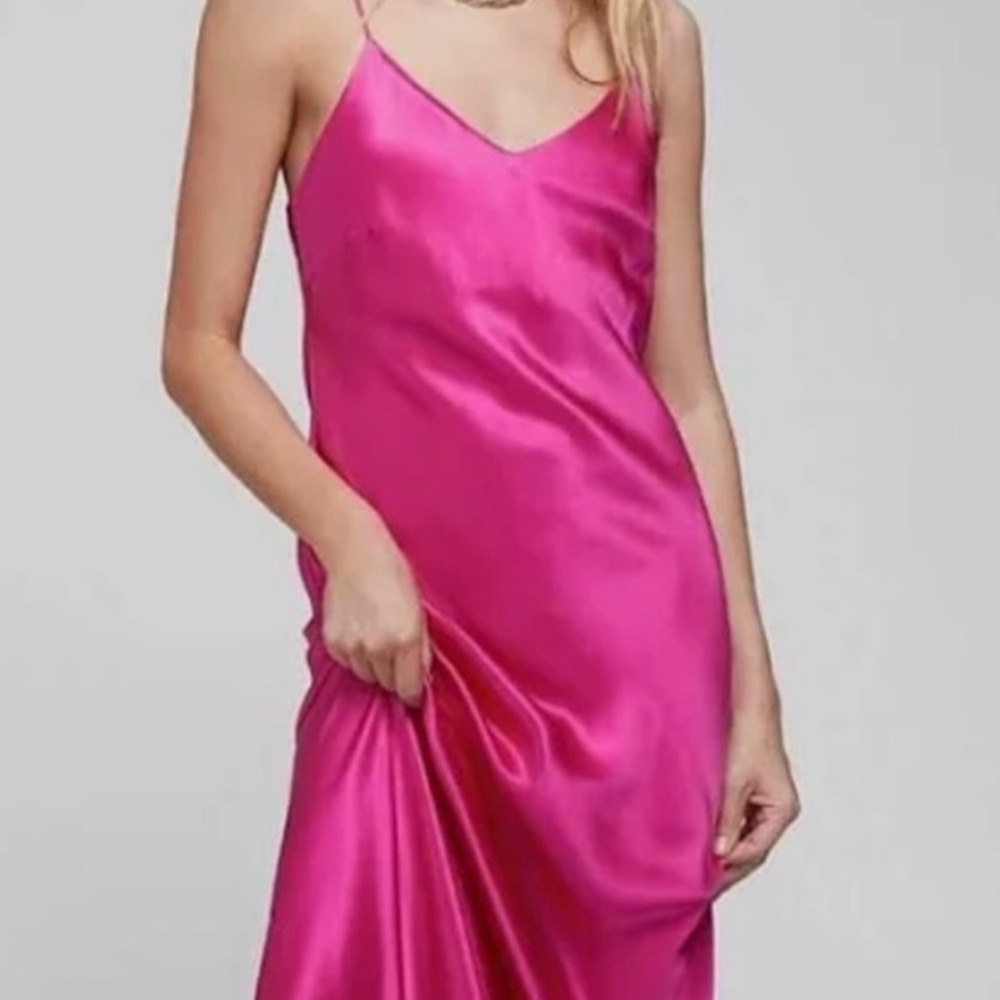 Victoria’s Secret Hot Pink Silk Slip Maxi Dress